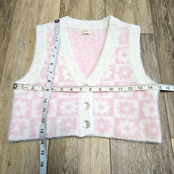 Pacsun La Hearts Fuzzy Retro Floral Crop Sweater Vest Women's XS Pink Coquette - Picture 3 of 5